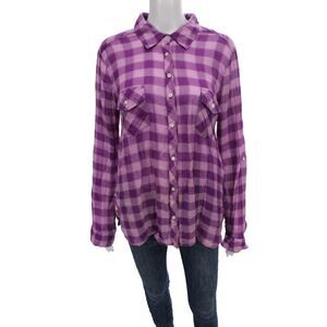 C&C California Women Basic Collared Purple Long Sleeve Button-Up Size L
